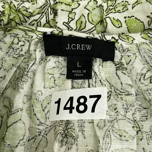 J. Crew Long Sleeve Linen Cropped Top Tossed Floral Green Women's Size Large - Picture 12 of 13